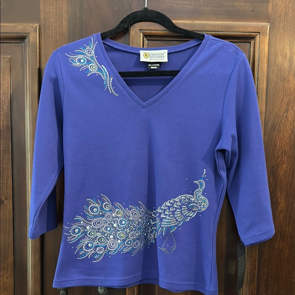 Christine Alexander Blue Graphic 3/4 Sleeve Blouse